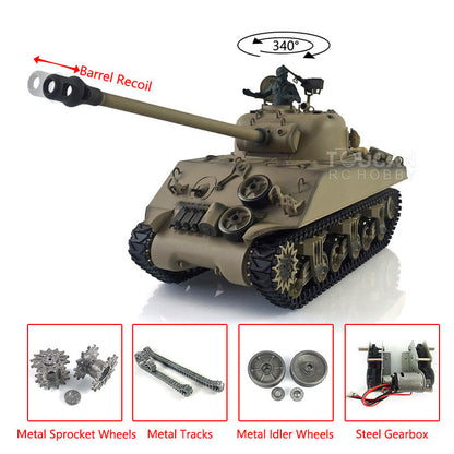 Henglong 1/16 TK7.0 Promotin USA M4A3 Sherman 3898 RTR RC Tank with Barrel Recoil BB IR Smoke Metal Tracks Sprockets Idlers Wheels