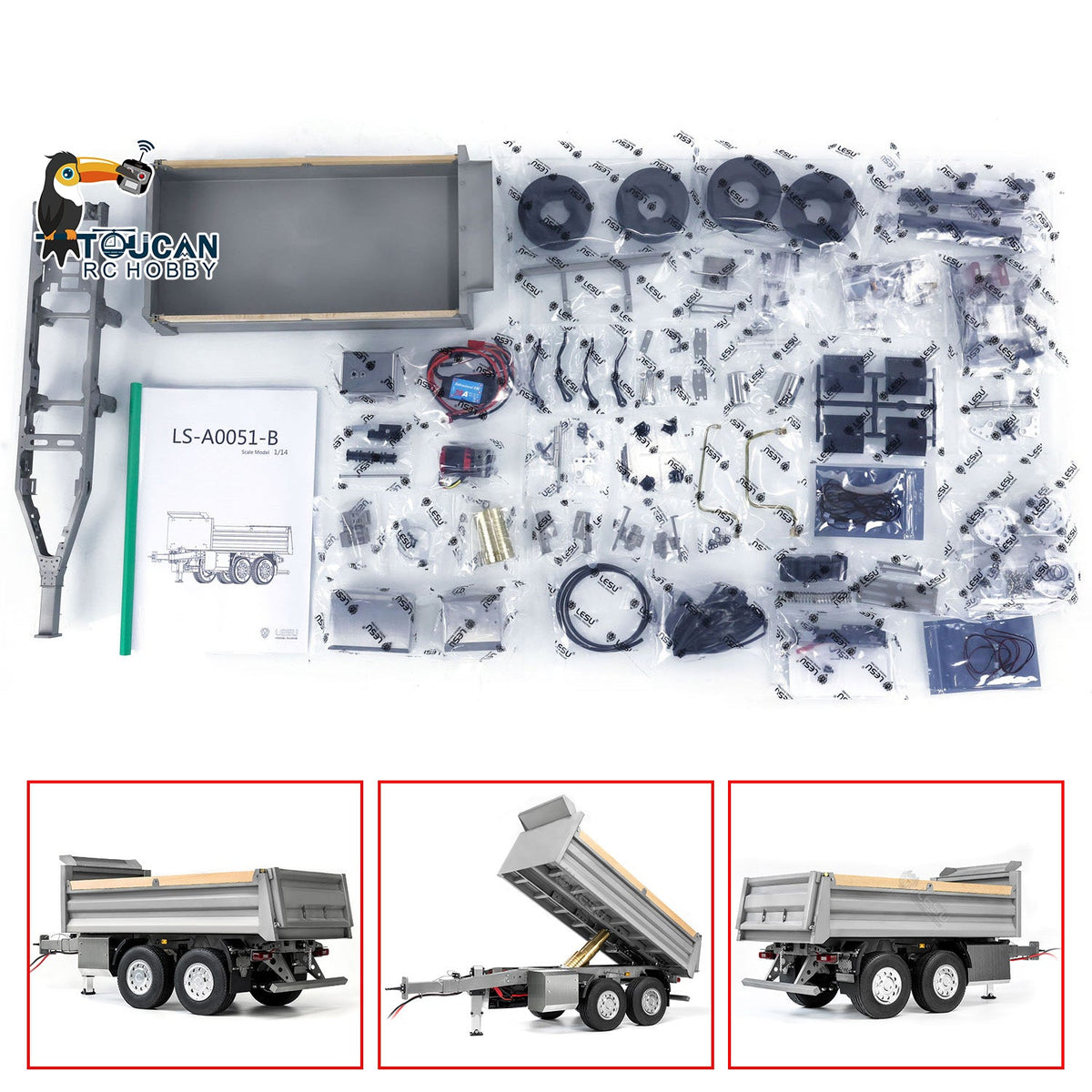 TOUCAN RC HOBBY LESU 2-Axle Metal 1/14 RC Hydraulic Full Trailer Remote Control Self-dumping Truck Model DIY Car Optional Versions KIT
