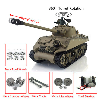 Henglong 1/16 TK7.0 Customized 3898 USA M4A3 Sherman RTR RC Tank Barrel Recoil 360 Degrees Turret Infrared Combat Smoke BB Metal Tracks Road Idler Drive Wheels