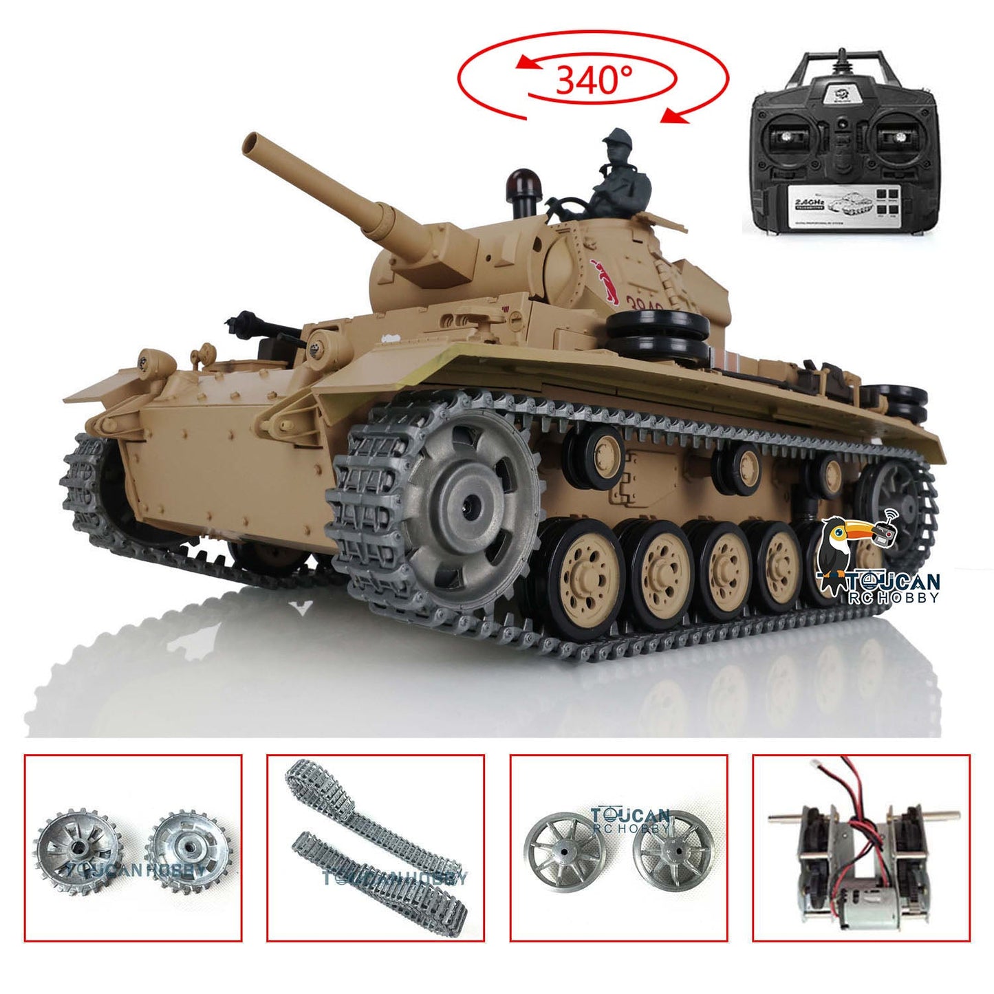 Henglong 1/16 TK7.0 Promotion German Panzer III H RTR RC Tank 3849 BB Infrared System Smoke Metal Barrel Tracks Sprockets Idlers Wheels Gearbox Tracks
