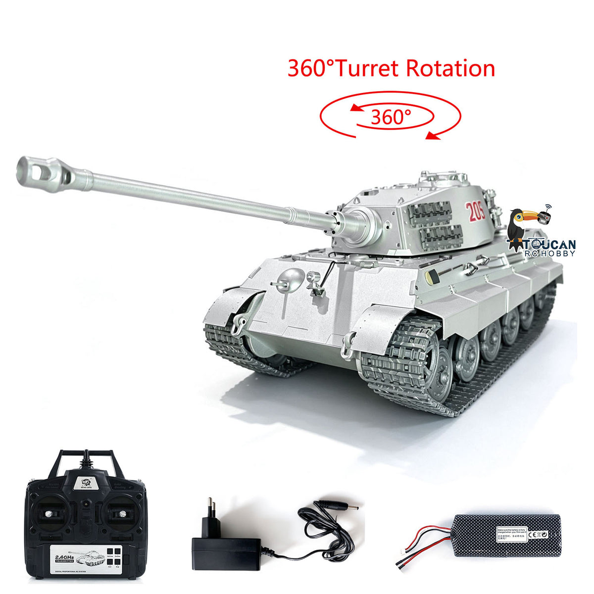 TOUCAN RC HOBBY Henglong 1/16 King Tiger Heavy RC Tank 3888 Metal Remote Control Military Tanks BB Firing 360 Degree Turret Smoke Light Sound