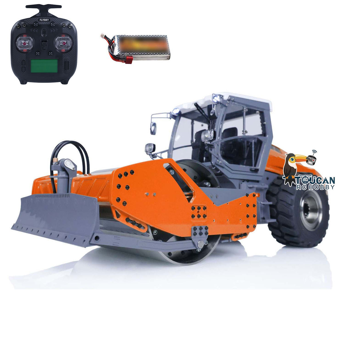 TOUCAN RC HOBBY LESU Aoue H13i 1/14 Metal Hydraulic RC Road Roller A0009 Lock Differential Axles Front Shovel Light Sound System for Backyard Fun