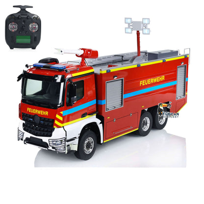 YLL 1/14 6x6 Metal Chassis Fire Fighting Truck Remote Control Engineering Car 2-Speed Transmission Differential Lock Axles Light Sound ST8 Radio