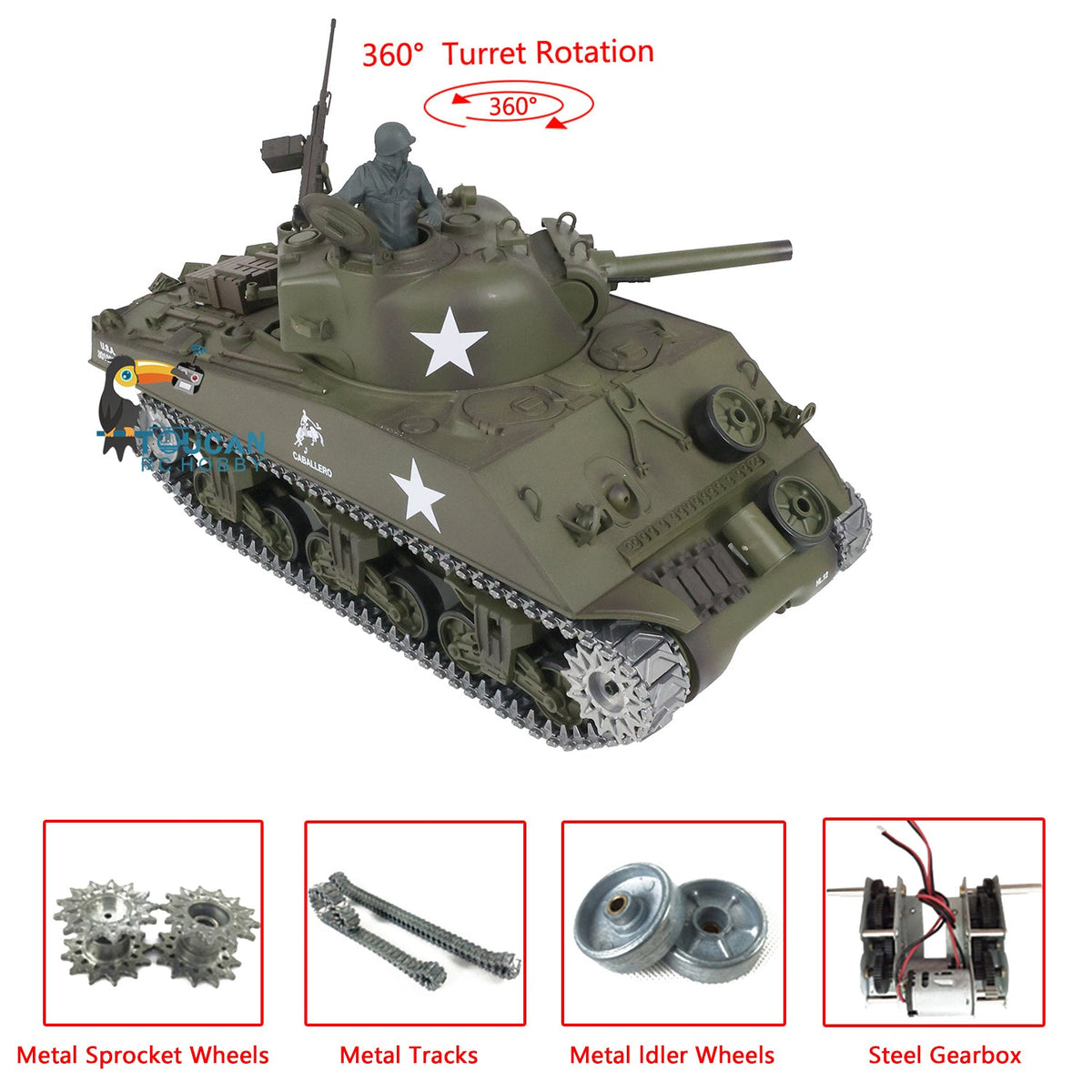Henglong 1/16 TK7.0 Promotion USA M4A3 Sherman RTR RC Tank 3898 360 Degrees Turret Smoke BB IR Metal Barrel Tracks Sprockets Idlers Wheels Gearbox
