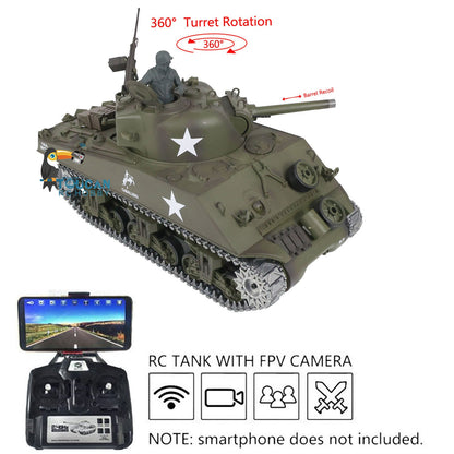 Henglong 1/16 TK7.0 USA M4A3 Sherman 3898 RTR RC Tank FPV Barrel Recoil 360 Degrees Turret BB IR Smoke Metal Tracks Sprockets Idlers Wheels
