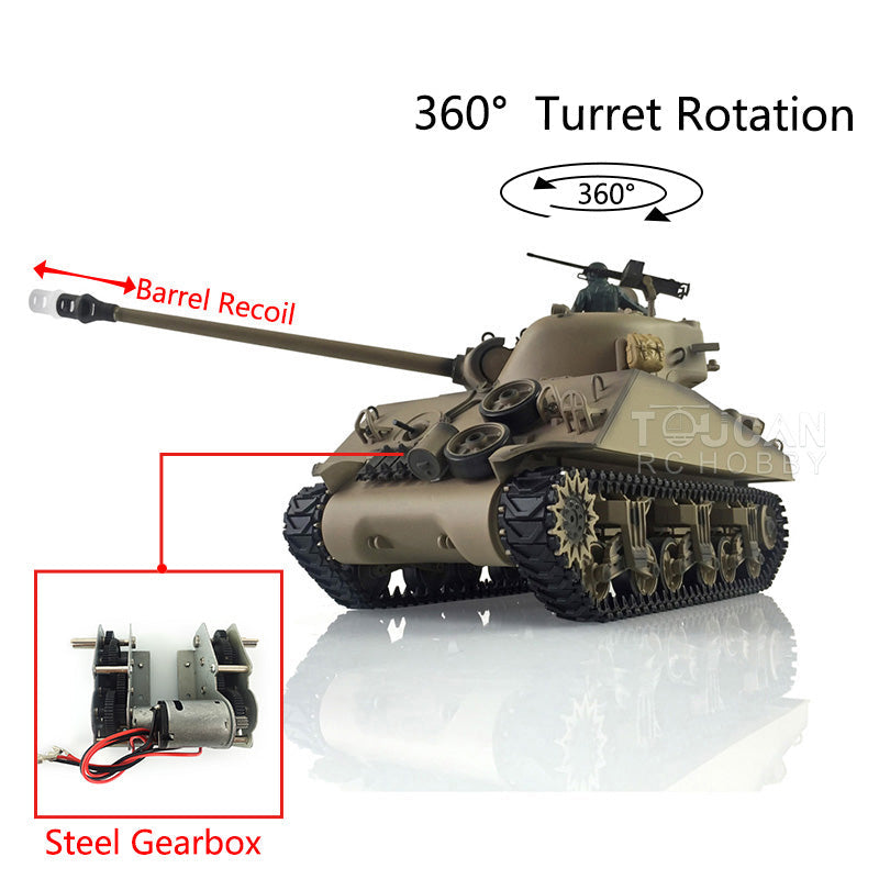 Henglong 1/16 TK7.0 Plastic USA M4A3 Sherman 3898 RTR RC Tank 360 Degrees Turret BB IR Barrel Recoil Smoke Metal Barrel Steel Gearbox
