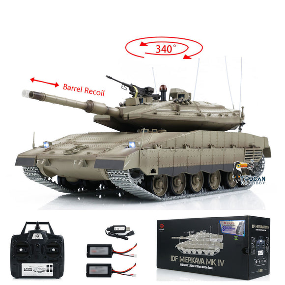 1/16 RC Tank Heng Long Merkava MK IV 3958 Remote Control Battle Tank Upgraded Metal Sprockets Smoke BB Shooting Dual Battery