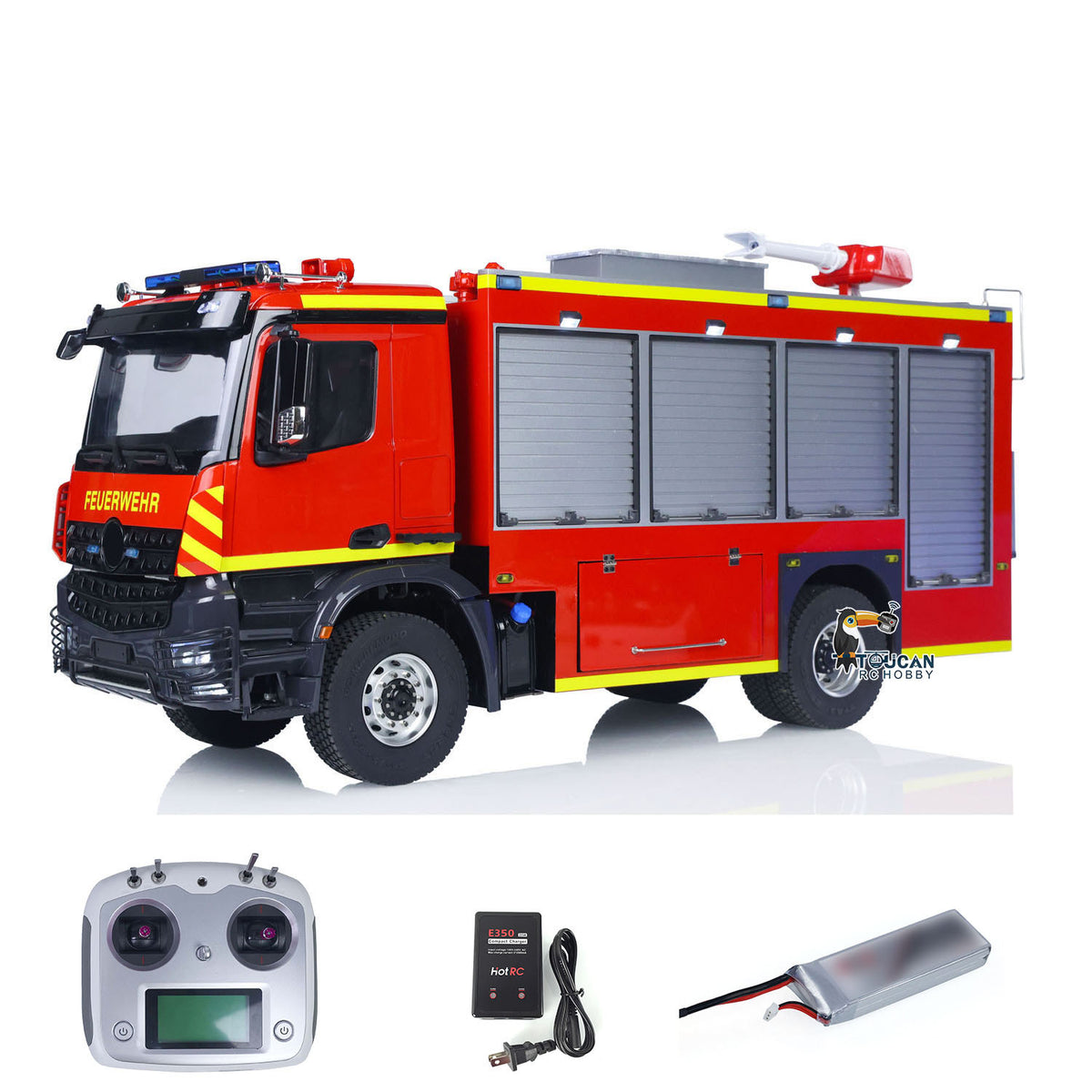 1/14 RTR Elektro-Modellauto 4X4 Metallachsen Getriebe Fernbedienung Feuerwehrfahrzeug BZ Flysky i6S Radio 2Speed Licht Sound
