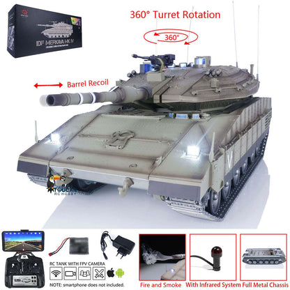 HengLong 1/16 TK7.1 IDF Merkava MK IV 3958 RTR RC Tank with FPV 360 Degrees Turret IR Smoke Unit BB Sounds Lights Metal Chassis Steel Gearbox