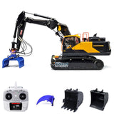 1/14 EC380 10CH Tracked RC Hydraulic Excavator 3 Arms Digger Assembled Model with Hydraulic Grab Blue Clamp Bucket Transmitter