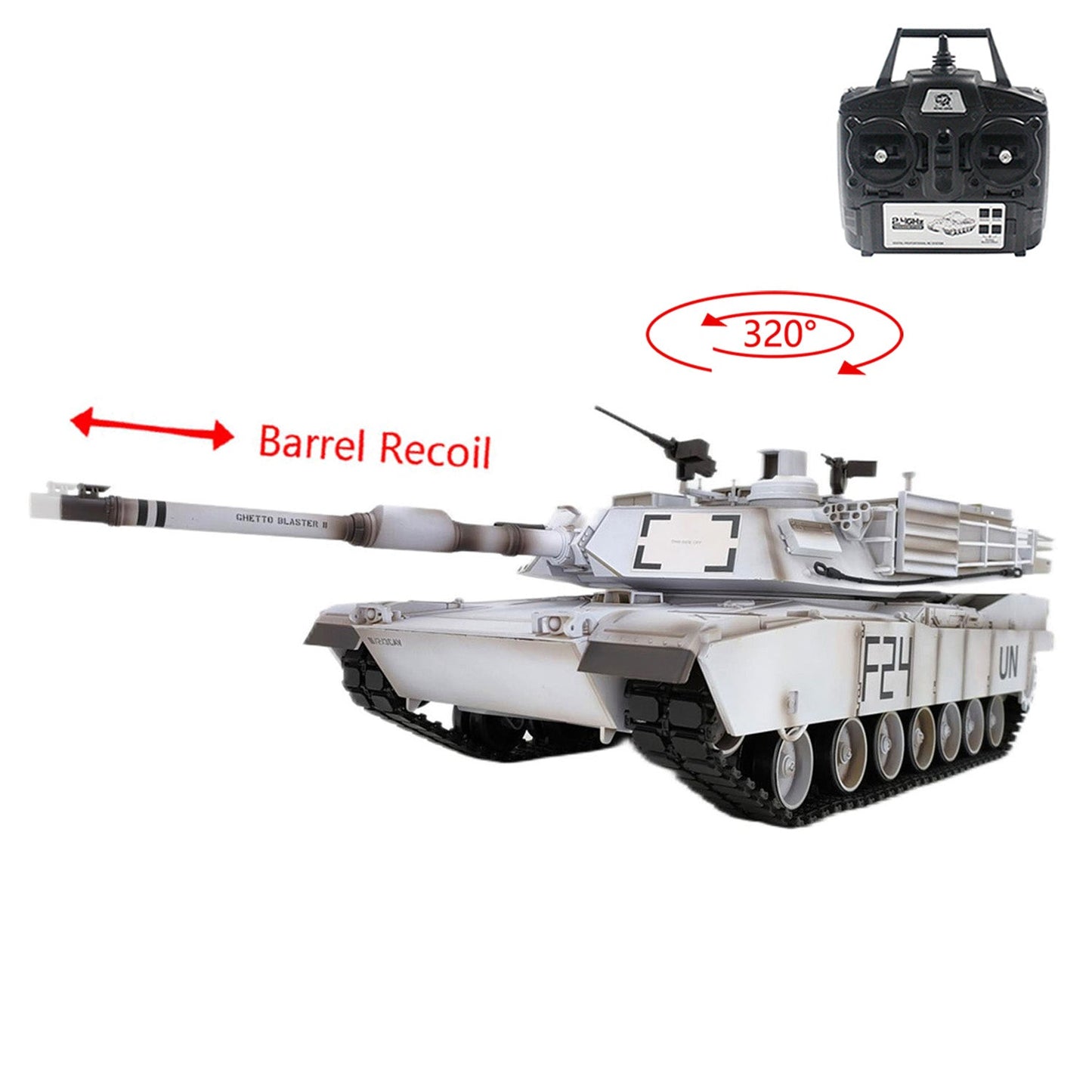 Henglong 1/16 Plastic 7.0 M1A2 Abrams 3918 RC Tank Barrel Recoil BB IR Battery Smoke 320 Degree Turret Rotation Metal Gearbox Suspension Arm