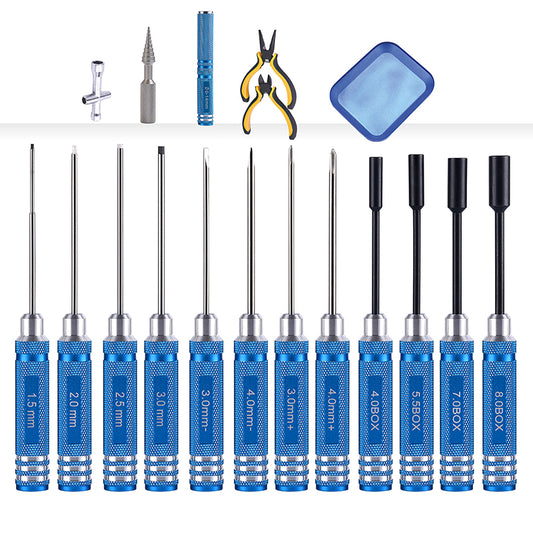 TOUCAN RC HOBBY Hex Screwdriver Hole Opener Pliers Ruler Scissor Flathead Phillips Driver Tool Kits for RC Drone Boat Radio Control Car DIY Model
