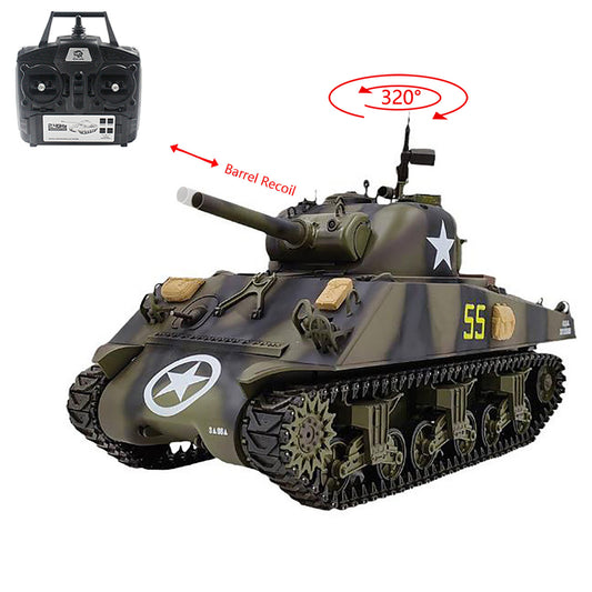 TOUCAN RC HOBBY Henglong 1/16 7.0 Plastic RC Tank M4A3 Sherman 3898 RTR Military Model 320degree Barrel Recoil BB IR Smoking Steel Gearbox Battery