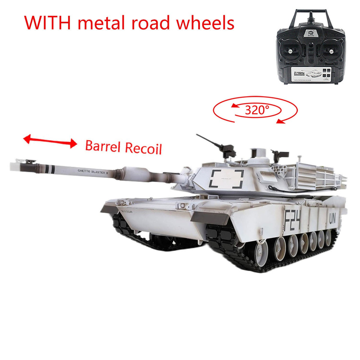 Henglong 1/16 7.0 Special Spray Painting M1A2 Abrams 3918 RC Tank Barrel Recoil BB IR 320 Degree Turret Smoke Metal Gearbox Drive Idler Road Wheels