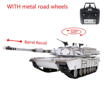 Henglong 1/16 7.0 Special Spray Painting M1A2 Abrams 3918 RC Tank Barrel Recoil BB IR 320 Degree Turret Smoke Metal Gearbox Drive Idler Road Wheels