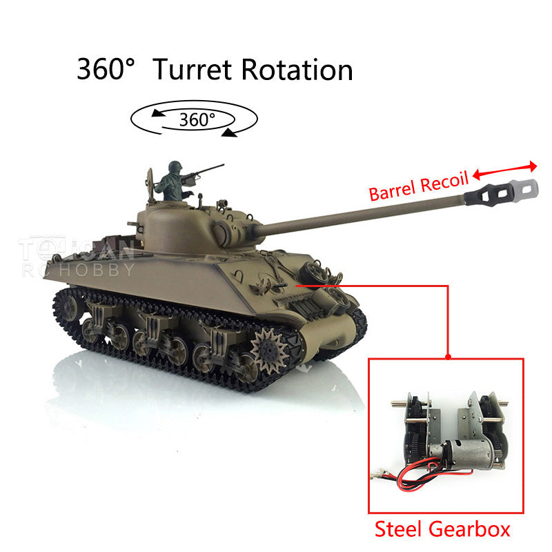 Henglong 1/16 TK7.0 Plastic USA M4A3 Sherman 3898 RTR RC Tank 360 Degrees Turret BB IR Barrel Recoil Smoke Metal Barrel Steel Gearbox