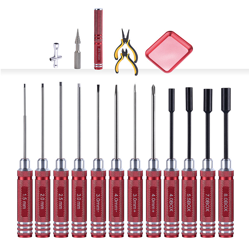 TOUCAN RC HOBBY Hex Screwdriver Hole Opener Pliers Ruler Scissor Flathead Phillips Driver Tool Kits for RC Drone Boat Radio Control Car DIY Model