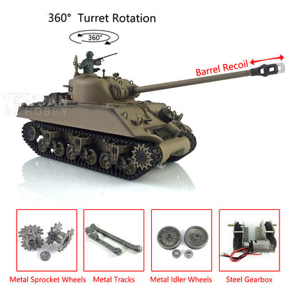 Henglong 1/16 TK7.0 3898 USA M4A3 Sherman RTR RC Tank Barrel Recoil Smoke 360 Degrees Turret BB IR Metal Tracks Gearbox Drive Idler Wheels