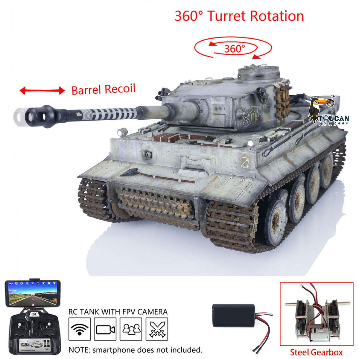 Henglong 1/16 TK7.0 Plastic German Tiger I RTR RC Tank 3818 FPV BB IR 360 Degrees Turret Metal Barrel Recoil Steel Gearbox Smoke Manual Spray Collection Model