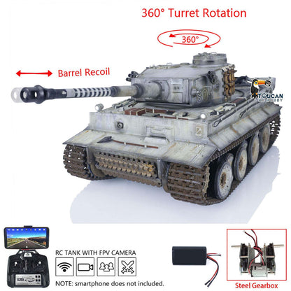 Henglong 1/16 TK7.0 Plastic German Tiger I RTR RC Tank 3818 FPV BB IR 360 Degrees Turret Metal Barrel Recoil Steel Gearbox Smoke Manual Spray Collection Model
