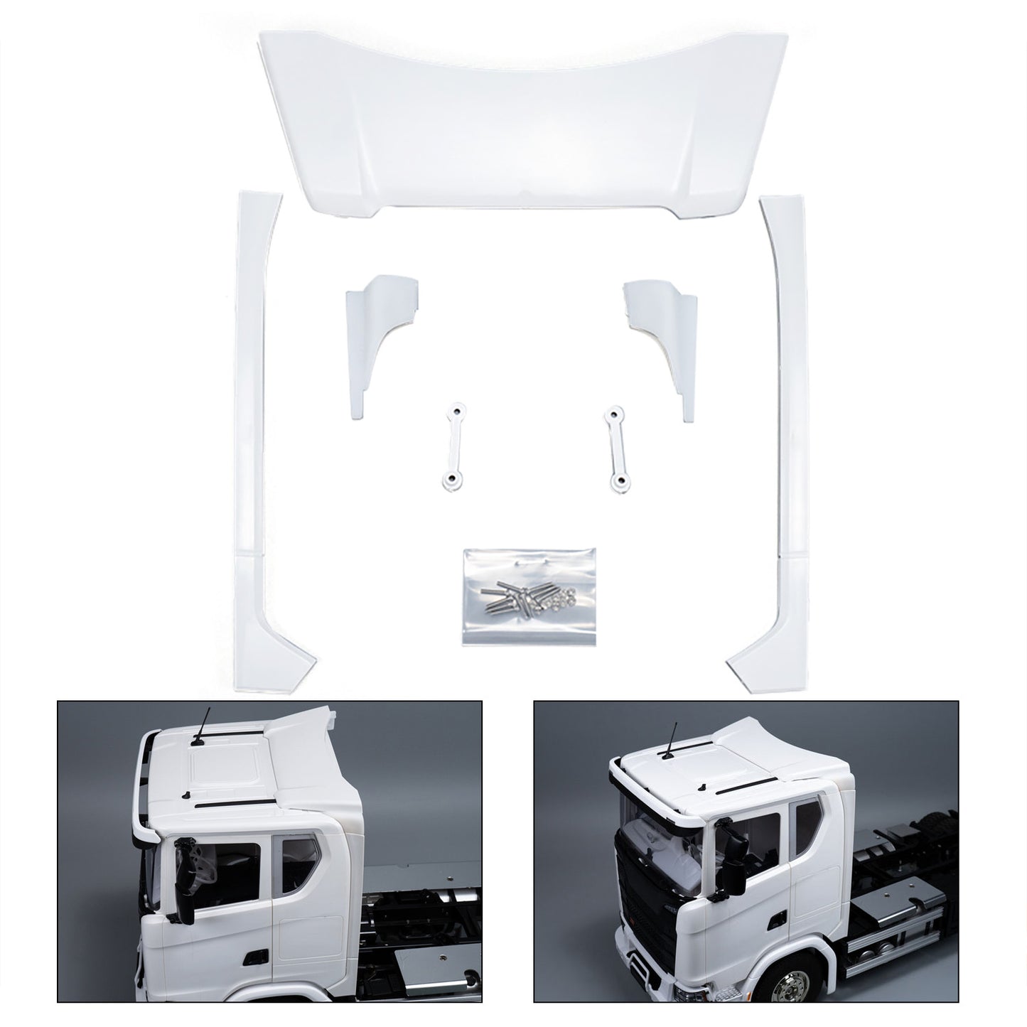 Plastic Cab Roof Spoiler Narrow Side Wing Low Roof for 1/14 DIY Remote Control Tractor Truck 770S 56368 56371 RC Car Model Accessories
