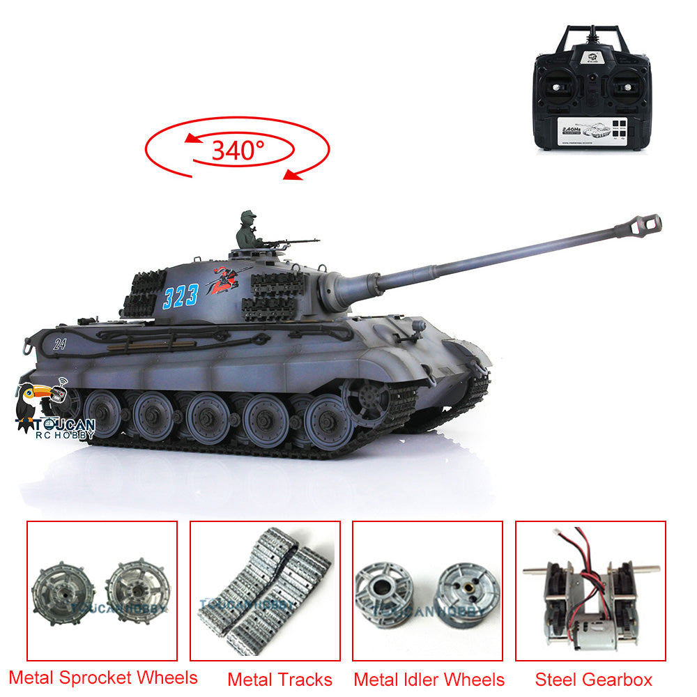 Henglong 1/16 7.0 Upgraded King Tiger 3888A RTR RC Tank BB Infrared Combat Smoke Metal Barrel Tracks Drive Idler Wheels Gearbox