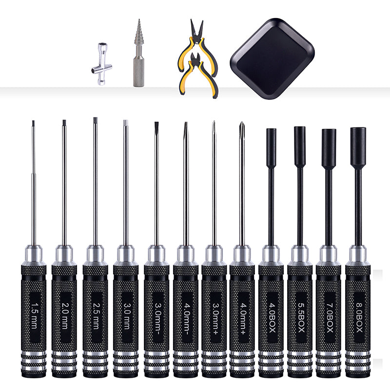 TOUCAN RC HOBBY Hex Screwdriver Hole Opener Pliers Ruler Scissor Flathead Phillips Driver Tool Kits for RC Drone Boat Radio Control Car DIY Model