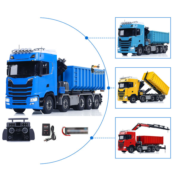 770S 1:14 5 Axles Metal RC Hydraulic Dump Truck  Light Sound Remote Control Crane Full Dumper