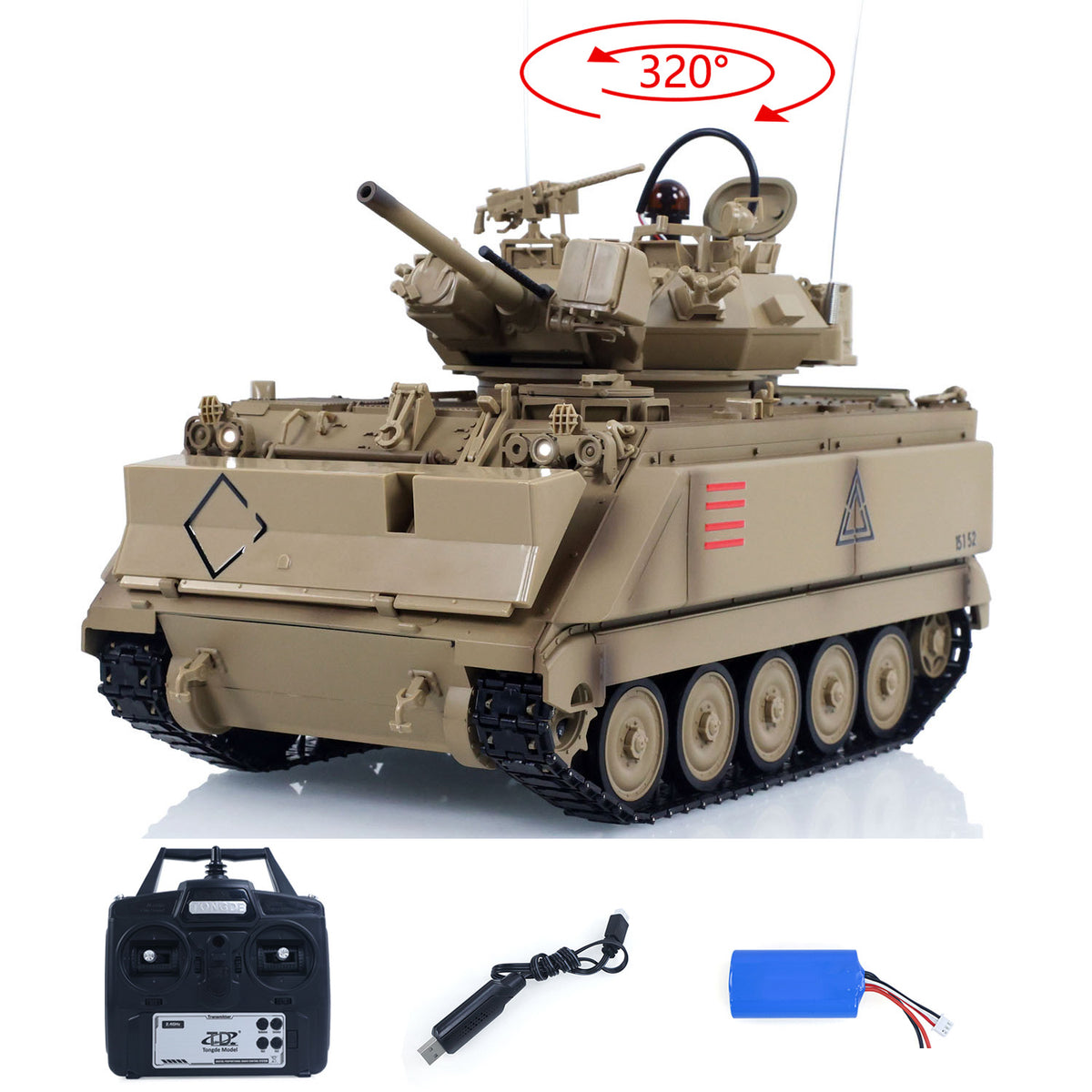 TOUCAN RC HOBBY TD 1/16 RC Military Tank M2412-A M113A1 MRV 320 Turret Rotary Barrel Recoil Elevation Infrared Driving Wheel Idlers Gearbox