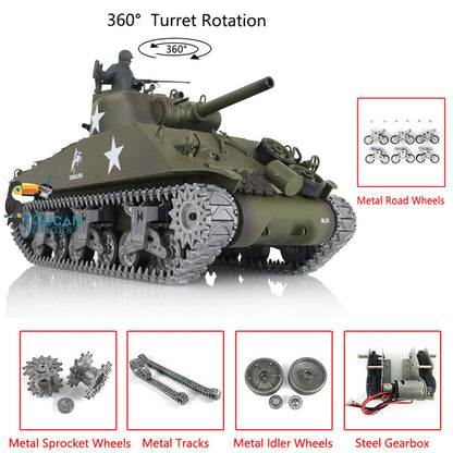 Henglong 1/16 Profession TK7.0 USA M4A3 Sherman 3898 RTR RC Tank BB IR Smoke 360 Degrees Turret Metal Tracks Sprockets Idlers Road Wheels