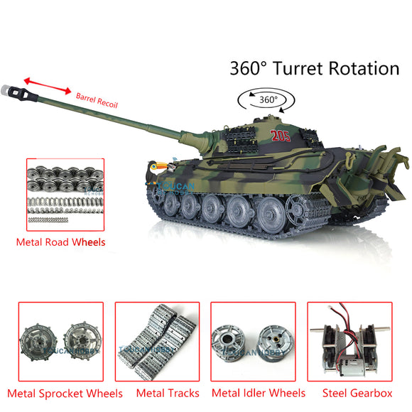 Free Fast Shipping Henglong 1/16 7.0 Customized King Tiger RC Tank 3888A Metal Wheels Barrel Recoil BB Shooting Military Model