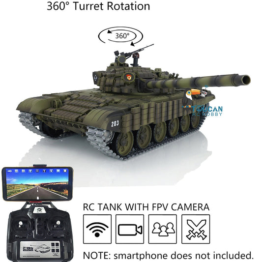 TOUCAN RC HOBBY Henglong 1/16 TK7.0 Promotion Metal Russian T72 3939 RTR RC Tank with Armor FPV 360 Degrees Turret BB IR Smoke Metal Sprockets Wheels Tracks Steel Gearbox
