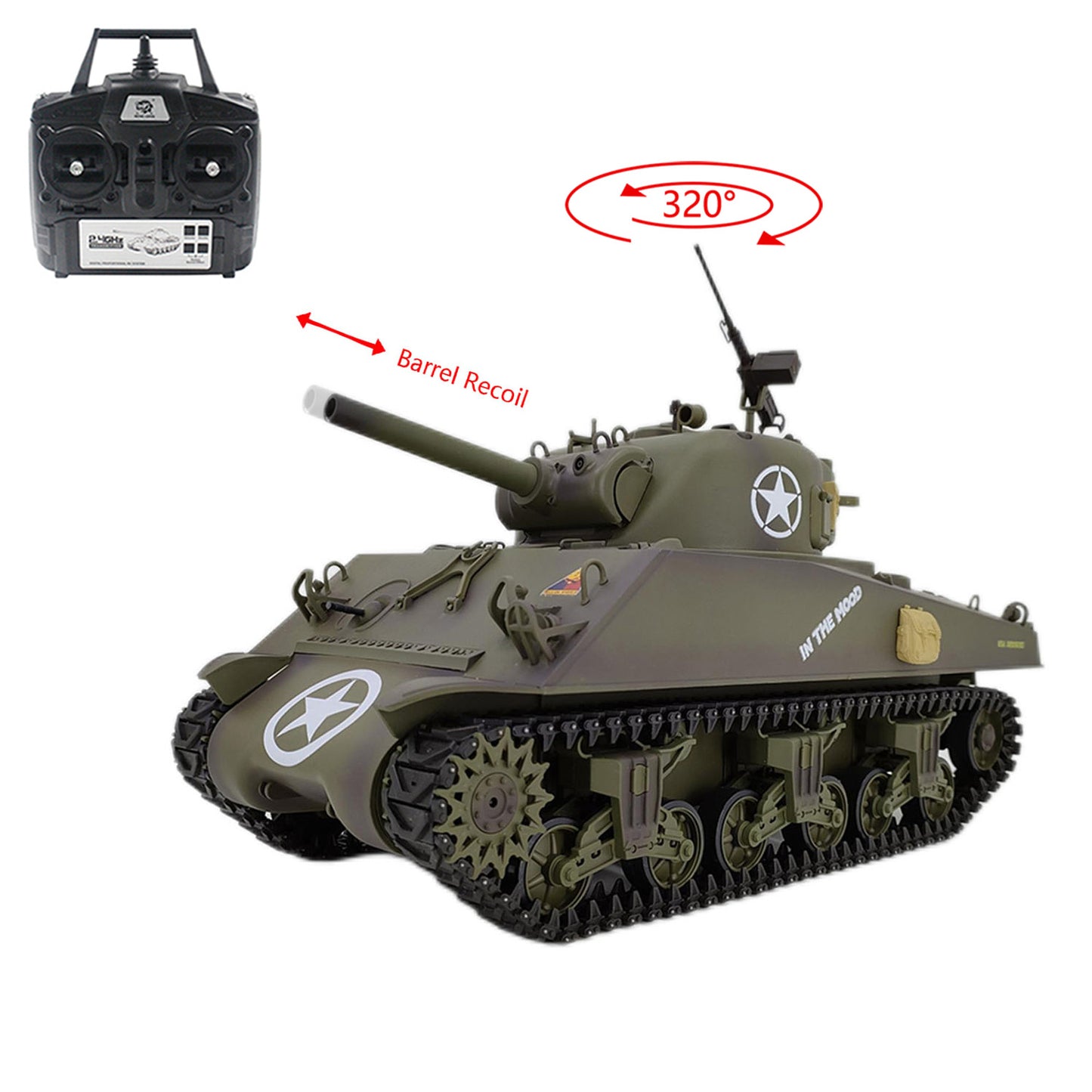 Plastic Henglong 1/16 7.0 RC Tank M4A3 Sherman 3898 320?? Turret Barrel Recoil BB IR Smoking Steel Gearbox Battery 2.4G Radio