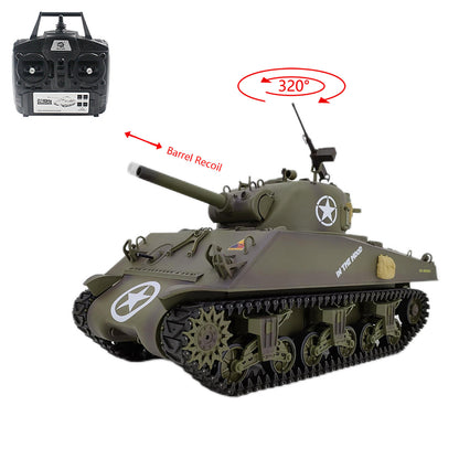 Plastic Henglong 1/16 7.0 RC Tank M4A3 Sherman 3898 320?? Turret Barrel Recoil BB IR Smoking Steel Gearbox Battery 2.4G Radio
