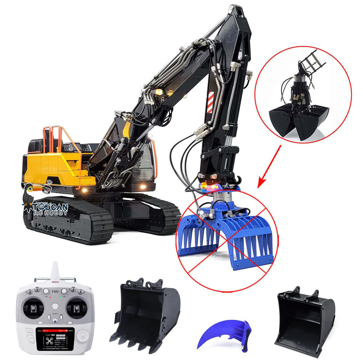 TOUCAN RC HOBBY MTM EC380 Metal 1/14 3-Arms RC Hydraulic Excavator Construction Vehicle 6-ways Reserving Valve Manually Quick-Release Coupler for Model Collector
