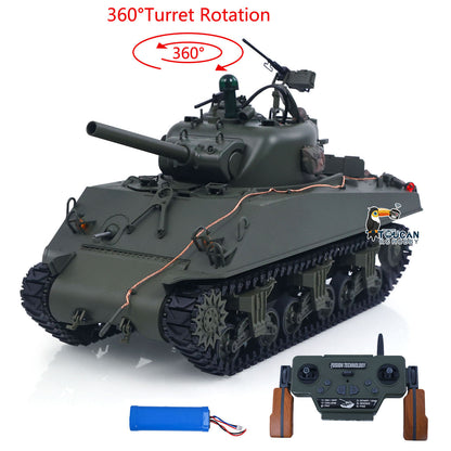 1/16 Remote Control Tank Sherman M4A3 Infrared System Barrel Elevation Smoke Unit 360 Rotation Metal Chassis Tracks Road Wheels