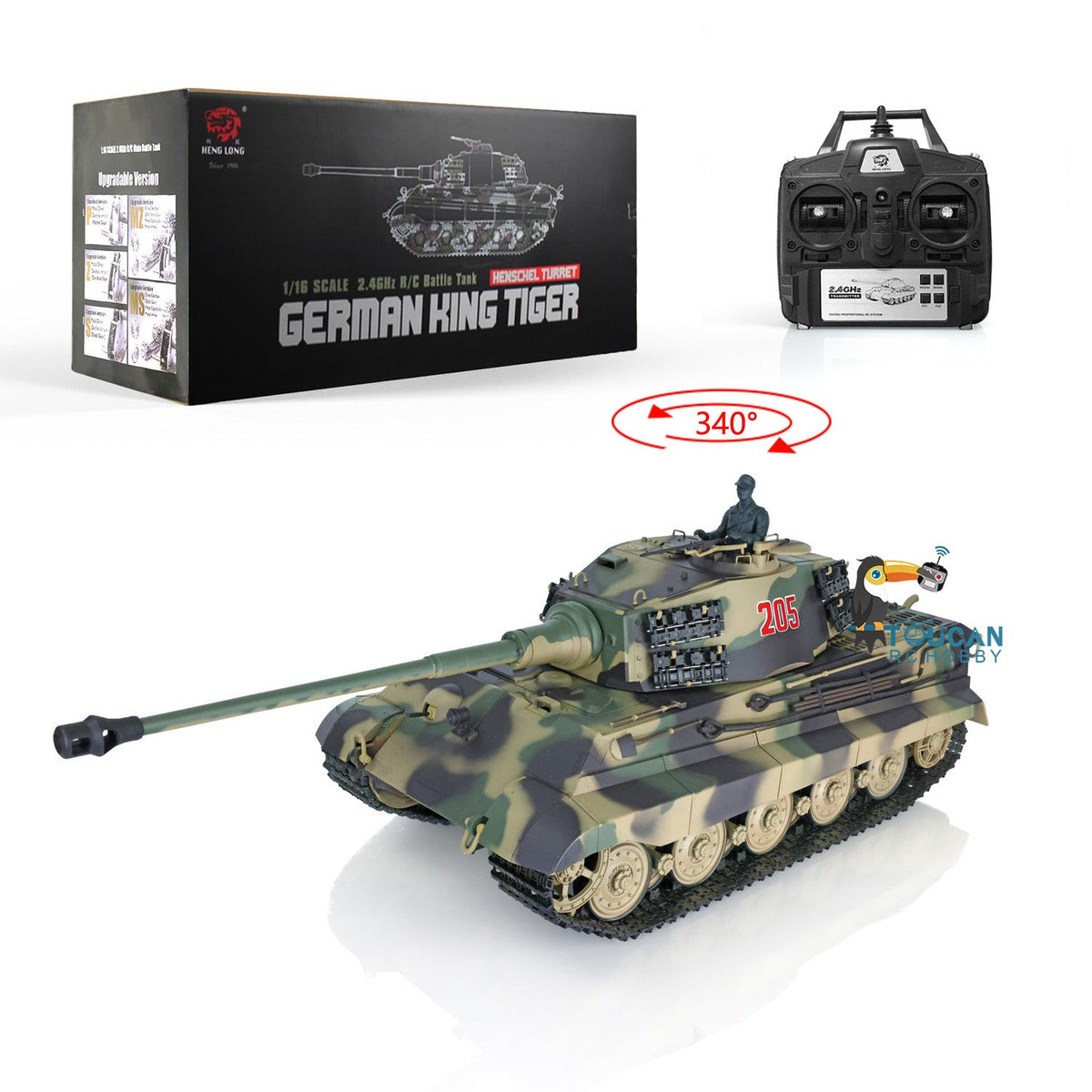 Henglong 1/16 TK7.0 Plastic German King Tiger RTR RC Tank Model 3888A Sound Light Smoke BB Infrared Combat Metal Barrel
