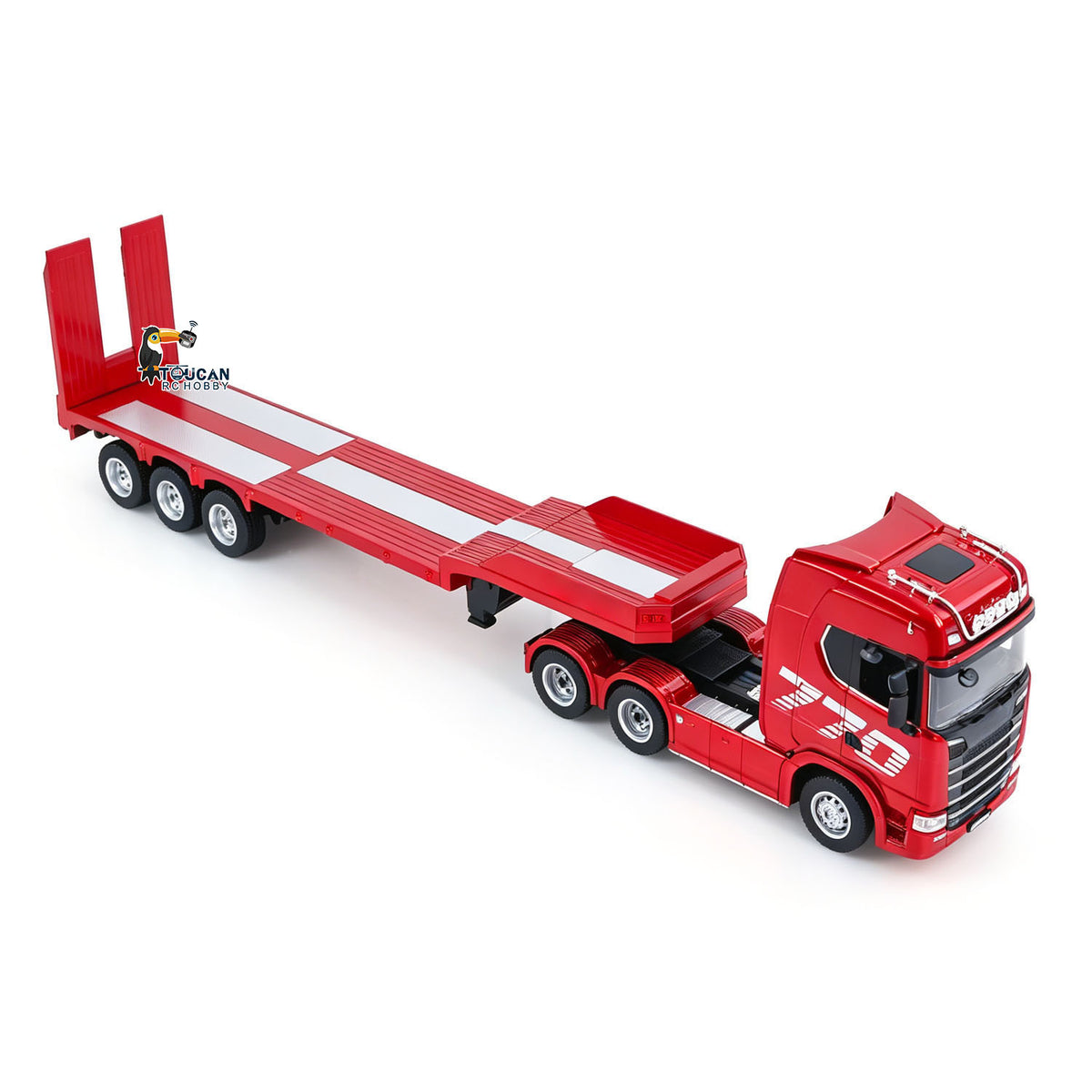TOUCAN RC HOBBY HUINA RTR 1/24 Remote Control Tractor Truck 770S W/ Light Sound System Manual Support Legs Tail Board 3Axle Semi Flatbed Trailer