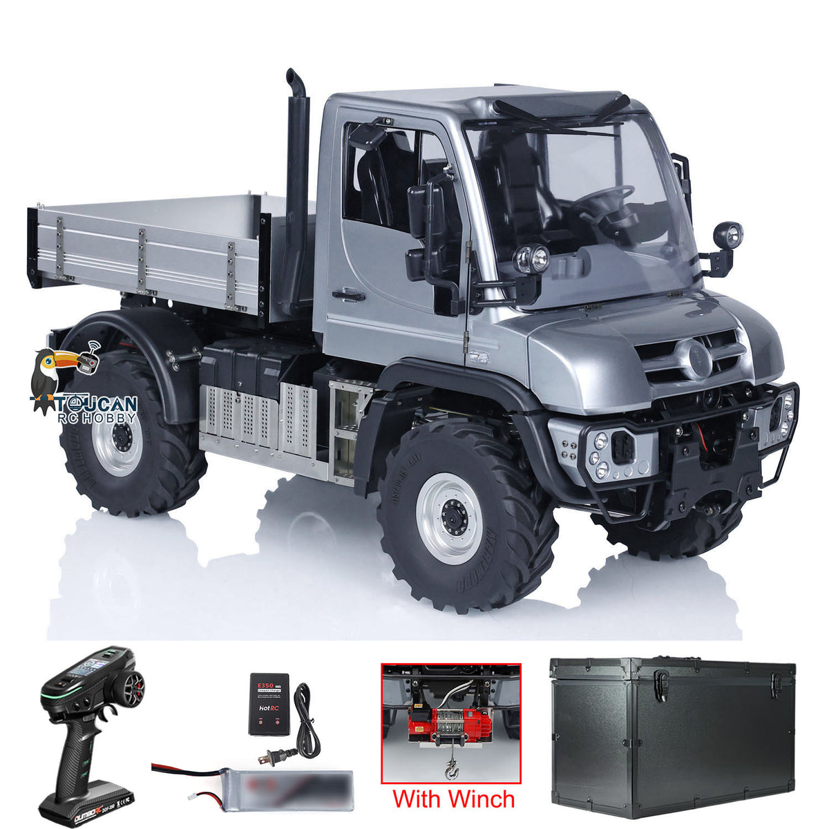 1/10 4X4 RC Car Off-Road Vehicle UNI U423 Winch Construction Truck 2-Speed Transmission Brushed Motor ESC Differential Lock
