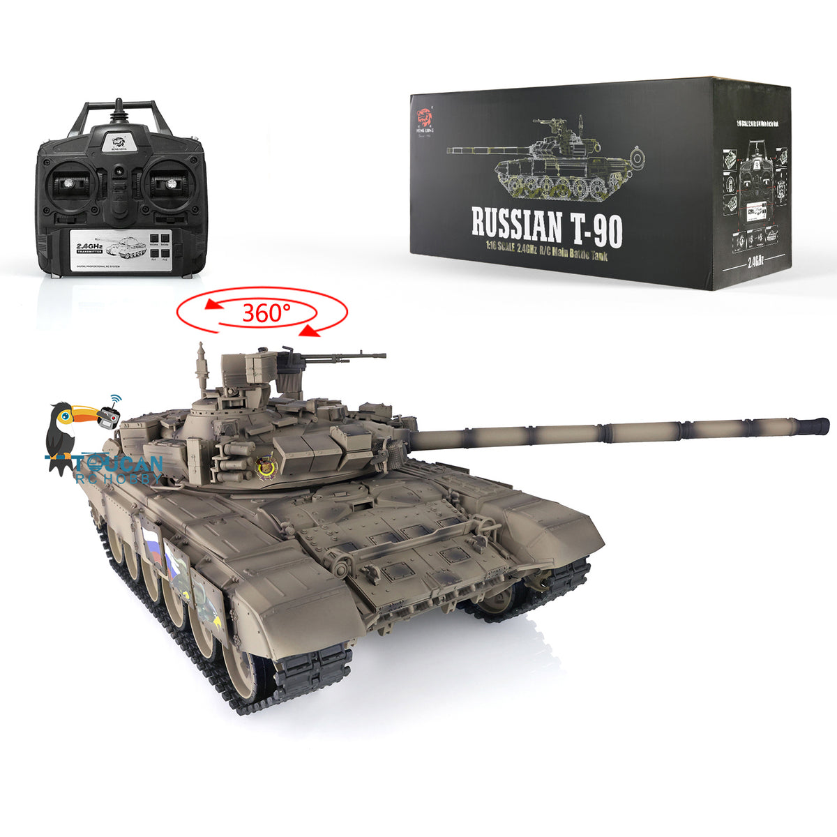 Henglong 1/16 Maßstab TK7.0 Russischer T90 Ferngesteuerter Ready To Run Tank 3938 W/ 360 Turm Metallketten Kettenräder Leiträder