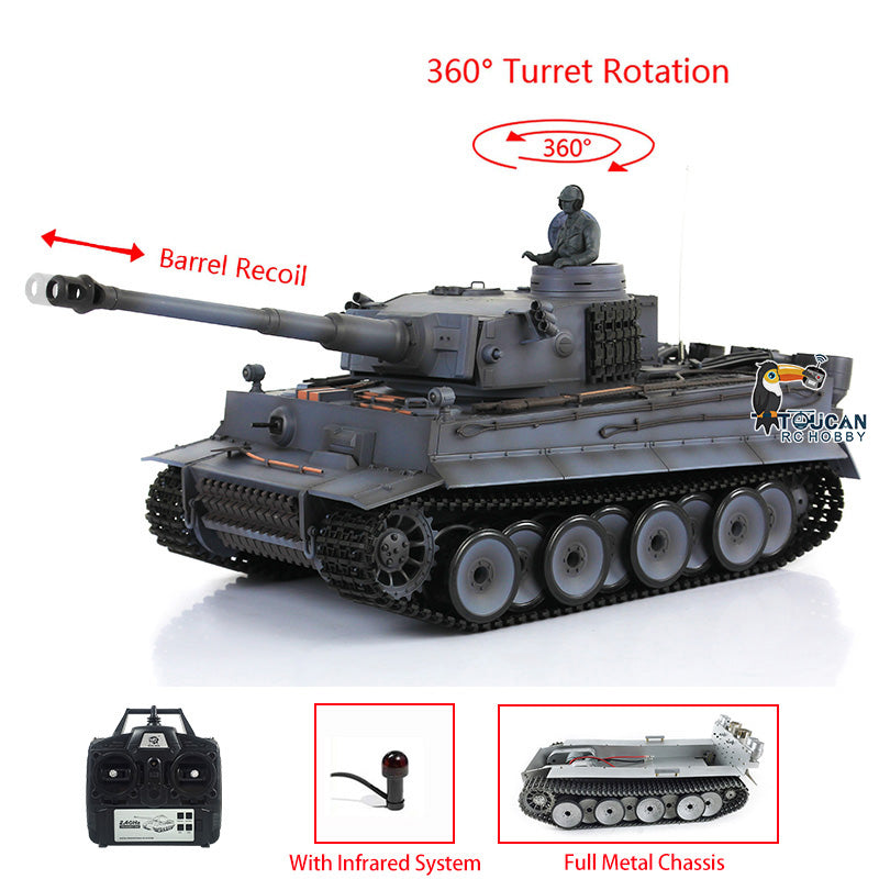 HengLong 1/16 German Tiger I RTR RC Tank 3818 with Barrel Recoil 360 Degrees Turret BB IR Smoke Metal Sprockets Idlers Road Wheels Chassis Plastic Hull