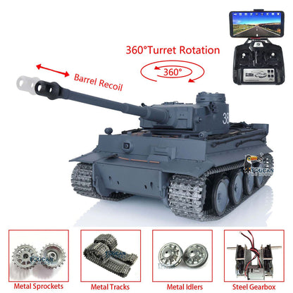 Henglong 1/16 TK7.0 Promotion 3818 Tiger I RTR RC Tank FPV 360 Degrees Turret Barrel Recoil Smoke BB IR Metal Tracks Sprockets Idlers Wheels