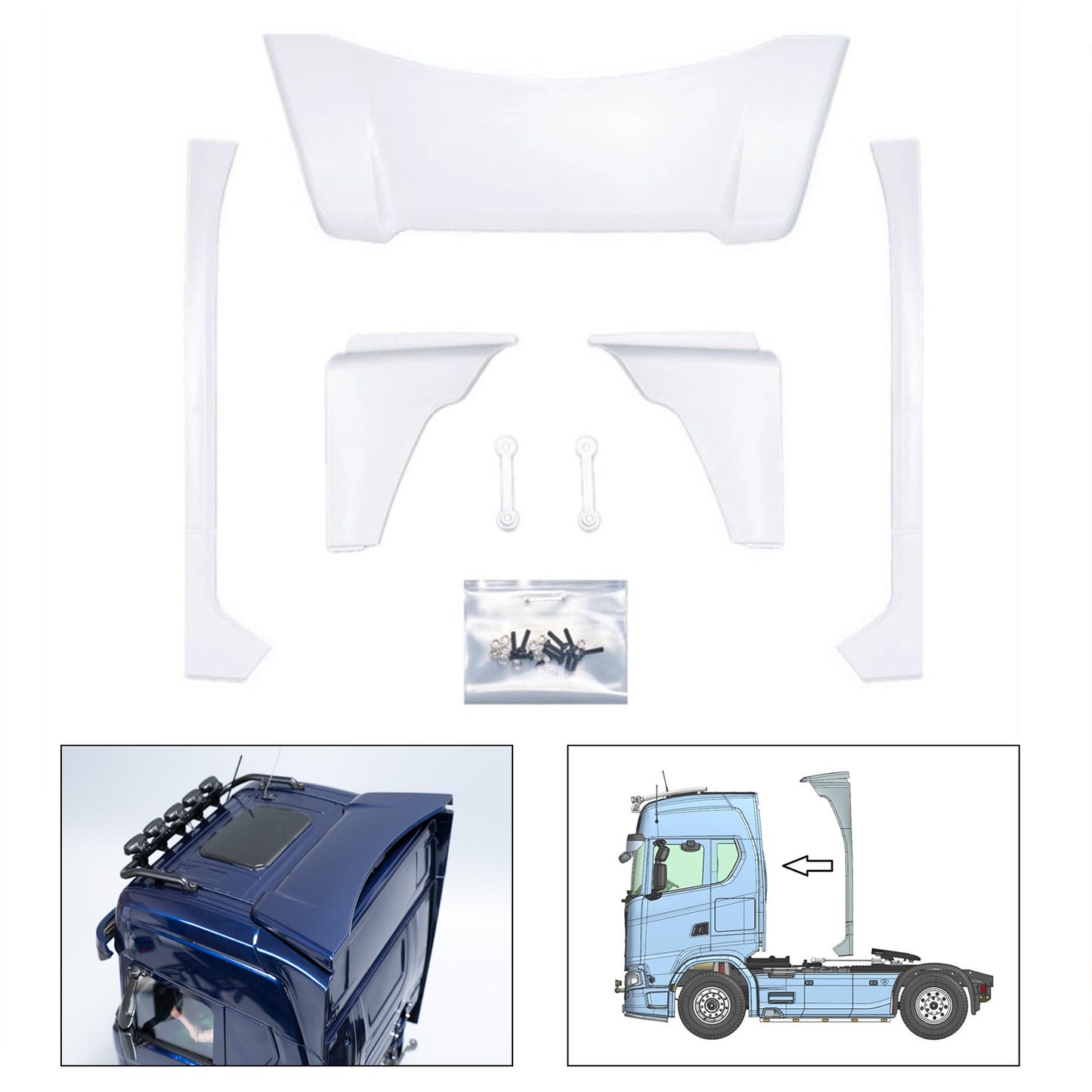 ABS Plastic Narrow Rear Spoiler Wing for DIY 1/14 Remote Control Tractor Truck SC 770S 56368 56373 RC Lorry Vehicle Model Car