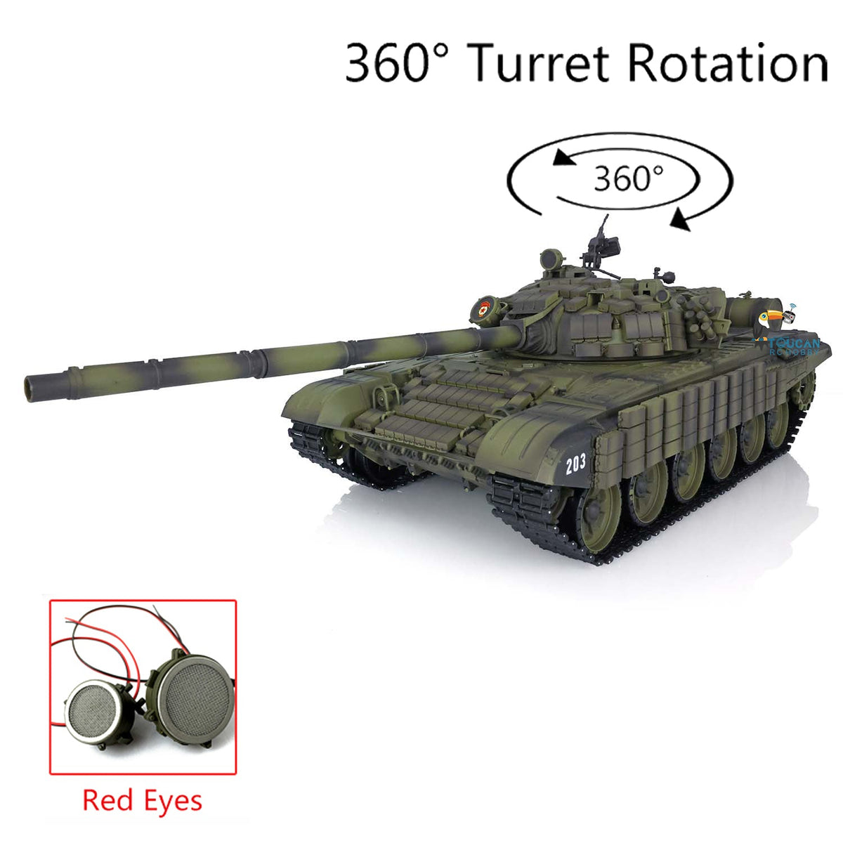 Henglong 2.4G 1/16 TK7.0 Plastic Russian T72 3939 RTR RC Tank with 360 Degrees Turret Red Eyes BB Unit Infrared Combat Smoke