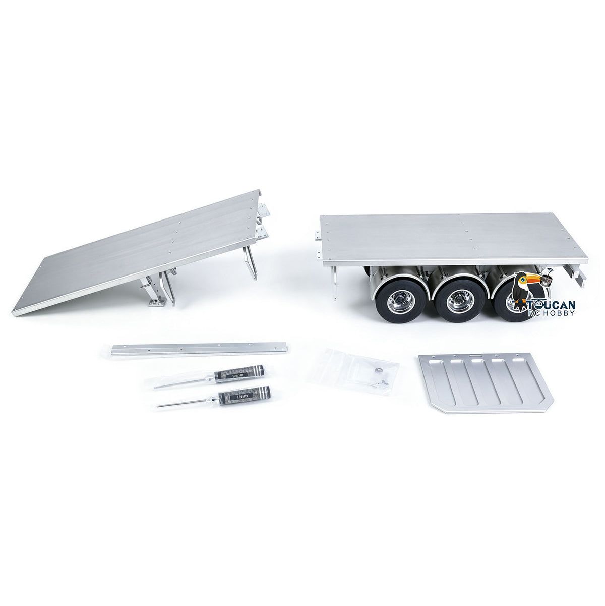 TOUCAN RC HOBBY MD Metal 3Axles Flatbed Trailer Manual Support Legs for 1/14 Remote Control Tractor Truck 770S RC Digger Loader DIY Model