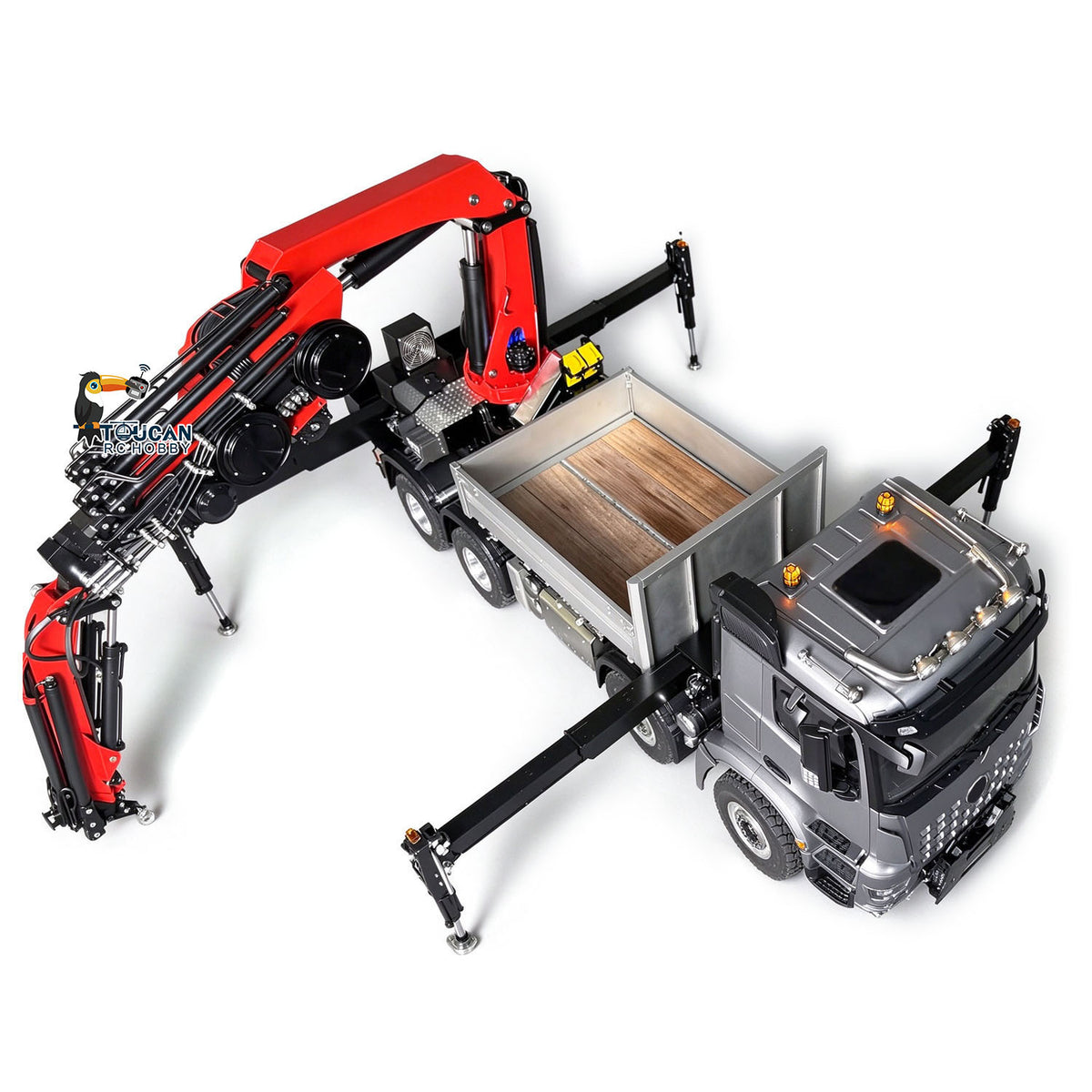 TOUCAN RC HOBBY 1/14 Metal RC Hydraulic Crane Truck 8X8 Remote Control Lorry Extension Jib Electric Winch Removable Cargo Bed 3 Speed Diff Lock