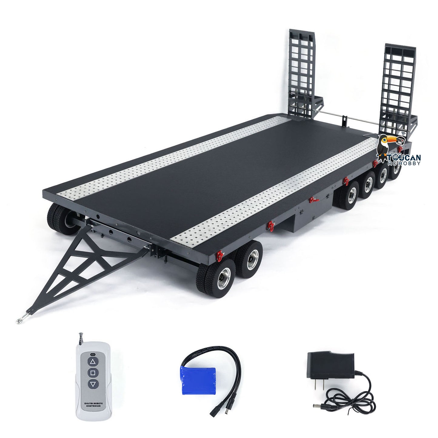 Metall 6 Achsen Vollanhänger für Baggerlader 1/10 1/8 1/7 RC Auto 1/14 1/12 Hydraulische Tracktor Trucks TOUCAN Lackiert