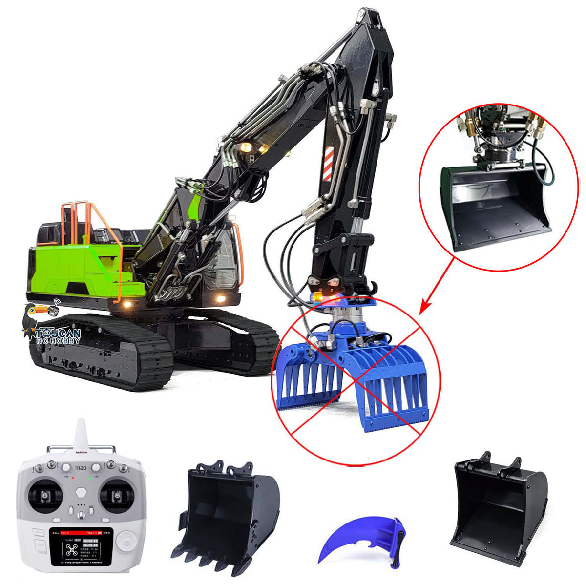 TOUCAN RC HOBBY MTM EC380 Metal 1/14 3-Arms RC Hydraulic Excavator Remote Control Digger 6-ways Reserving Valve T12D Remote Controller for Enthusiasts