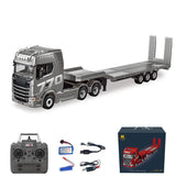 1/18 RC Tractor Truck Remote Control Truck 770S 3 Axle Plastic Semi Trailer Flatbed Finished Model RTR Battery Light Sound Effects