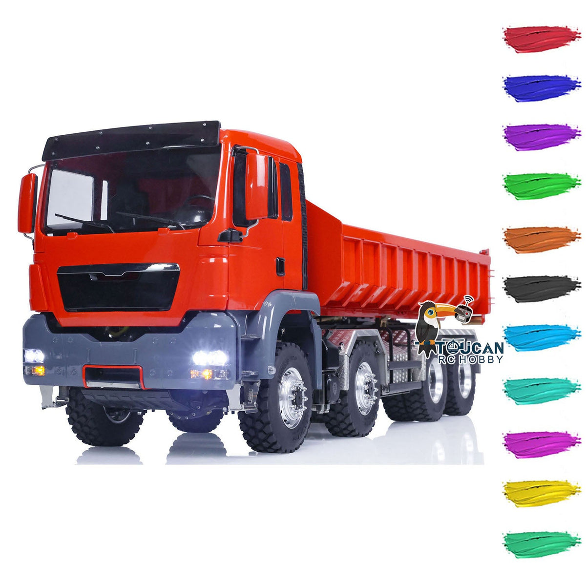 TOUCAN RC HOBBY LESU 1/14 TGS 8*8 RC Hydraulic Dumper Truck Lorry Remote Control Tipper Lights Sound Two Speed ESC Motor 3T Differential Lock Steering Servo